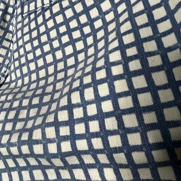 Tory Burch Crop Ankle Pants Blue Haven Canvas White Check Grid Side Zip Size 26 - Picture 6 of 9